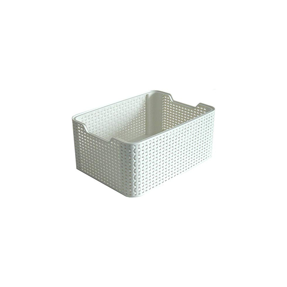 Curver Style Rattan Effect Kitchen, Living room, Bathroom, Bedroom, Utility Small Rectangular Storage Basket 6 Litres - White