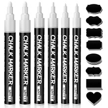 SAKEYR White Chalk Pens, 6 Pack Liquid Chalk Pens, Wipeable Chalk Pens for Blackboards, Glass, Windows, Car Glass, Board, Signs, Bistro - 1, 3, 6mm