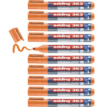 edding 363 whiteboard marker - orange - 10 whiteboard pens - chisel tip 1-5 mm - whiteboard pen dry wipe - for whiteboards, flipcharts, pinboards,