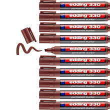 edding 330 permanent marker - brown - 10 pens - chisel tip 1-5 mm - waterproof, quick-drying, smear-proof pens - for cardboard, plastic, glass, wood,