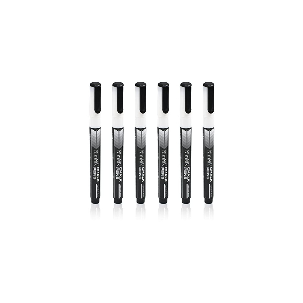 NIMNIK White Chalk Marker Pens for Cars Glass Windows Mirror -1mm Fine Bullet Tip Markers - Dry Wipe Erase Liquid Chalk Markers - 6 Pack Window