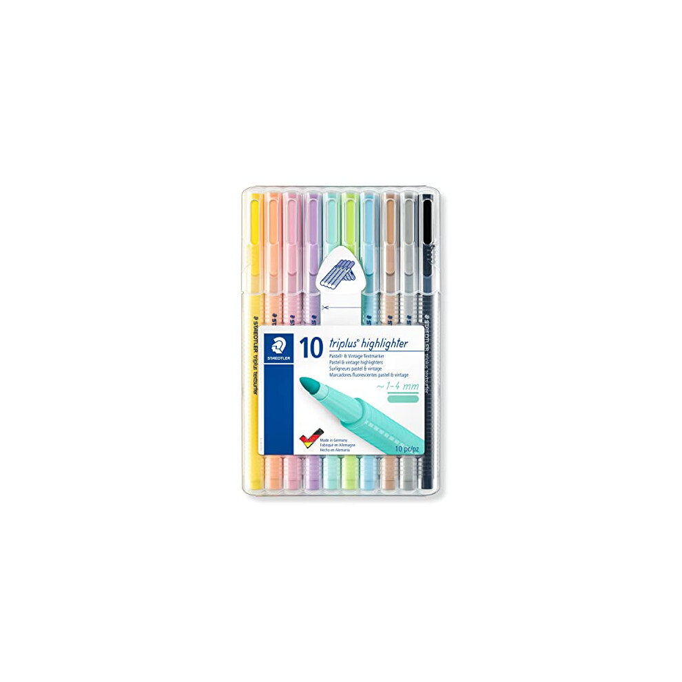 STAEDTLER 362 CSB10 Triplus Textsurfer Highlighter, 1-4mm Line Width - Assorted Pastel Colours (Pack of 10)