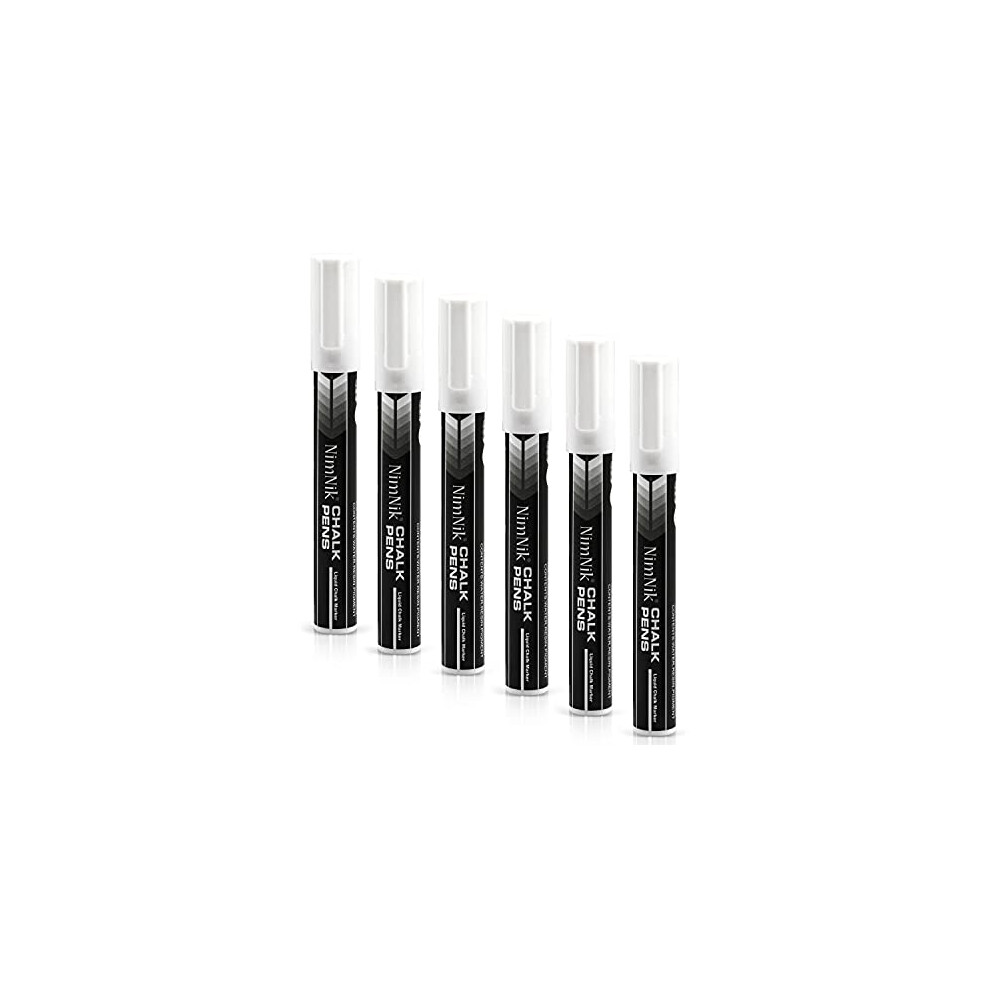 NIMNIK White Chalk Marker Pens for Cars Glass Windows Mirror - Erasable Liquid Chalk Markers - Reversible 6mm Chisel Tip Dry Erase Markers - 6 Pack