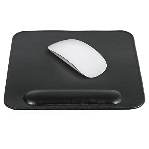 LONDO Leather Mouse Pad with Wrist Rest (Black with Black Stitchings)
