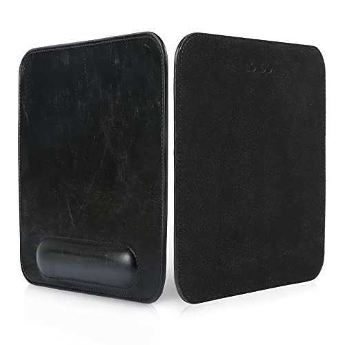 LONDO Leather Mouse Pad with Wrist Rest (Black with Black Stitchings) 2