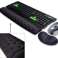 BRILA Memory Foam Mouse & Keyboard Wrist Rest Support Pad Cushion Set for Computer, Laptop, Office Work, PC Gaming - Massage Holes Design (Black