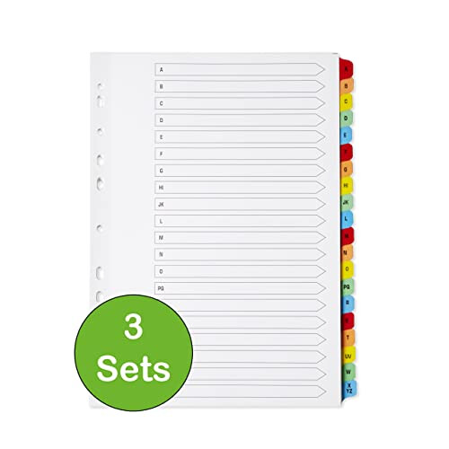 [3 Pack] A4 File Dividers AZ Tabs A4 Alphabetical Subject Dividers AZ with Multipunched