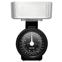 Salter 114 BKCLDR Mechanical Kitchen Scale, Compact, 5 Kg Max Capacity, Dishwasher Safe Bowl, Easy Clean, Scale Fits Inside Pan, Dust-Free Storage,