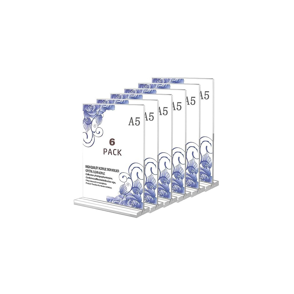 A5 Acrylic Sign Holder, 6 Pack T-Shape Perspex A5 Menu Display Stand for Poster, Office Store Restaurant