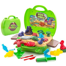 Deardeer Kids Play Dough Dinosaur Play Set 26 Pcs Pretend Play Toy Kit with Dough and Moulds in a Portable Case