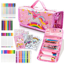 ARANEE Fruit Scented Markers Set for Kids Art Unicorn Pencil Case 60pcs Scented Markers, Crayons, Glitter Gel Pen, Colored Pens, School Supplies