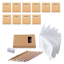 10 Boxes of 6 Mini Colored Pencils, 1 Mini Coloring Book and 1 Pencil Sharpener. In Total: 60 Mini Pencils, 10 Children's Mini Books and 10 Pencil