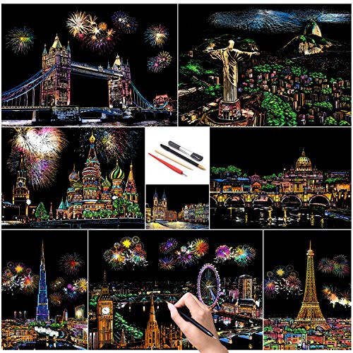 Scratch Paper Rainbow Painting Sketch City Series Night