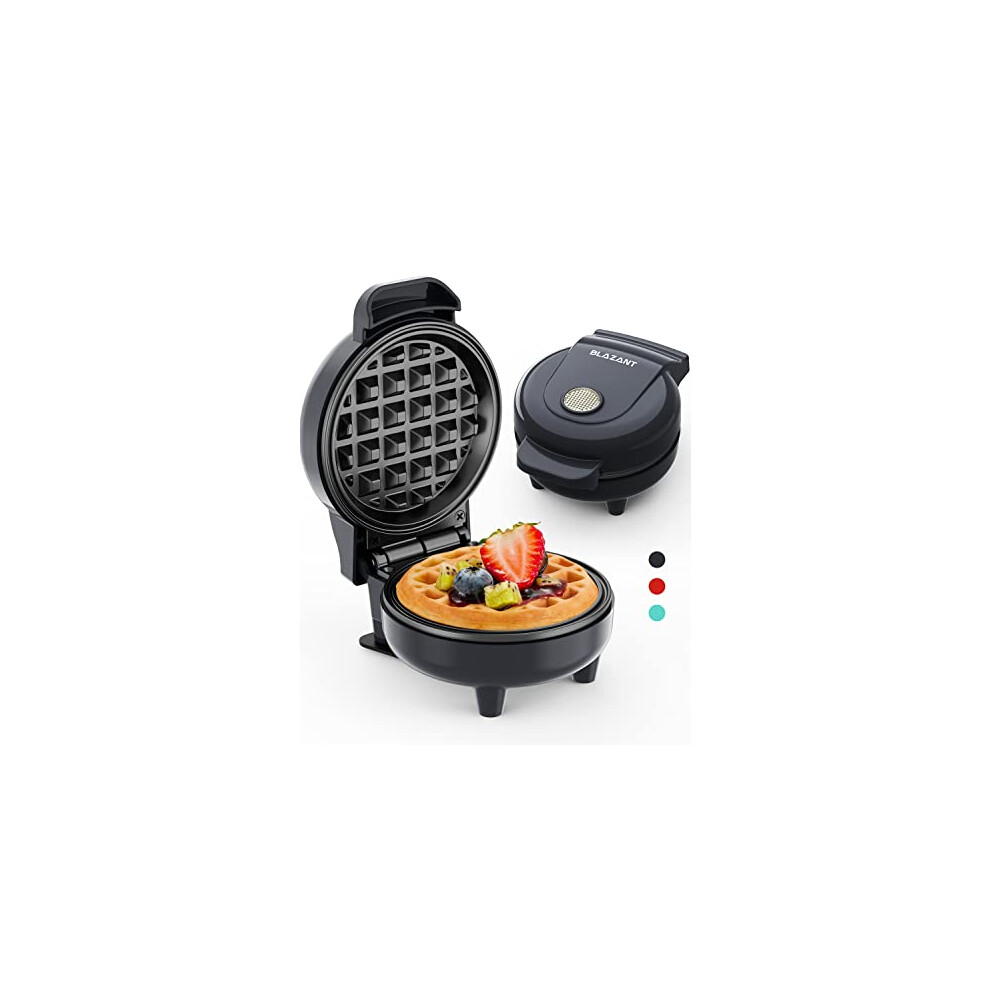 Waffle Maker Mini Small Compact Design, Breakfast Waffle Iron Machine Nonstick Coating, Snack Chaffle Hash Browns Round 4 Inch 550W, Grey BLAZANT