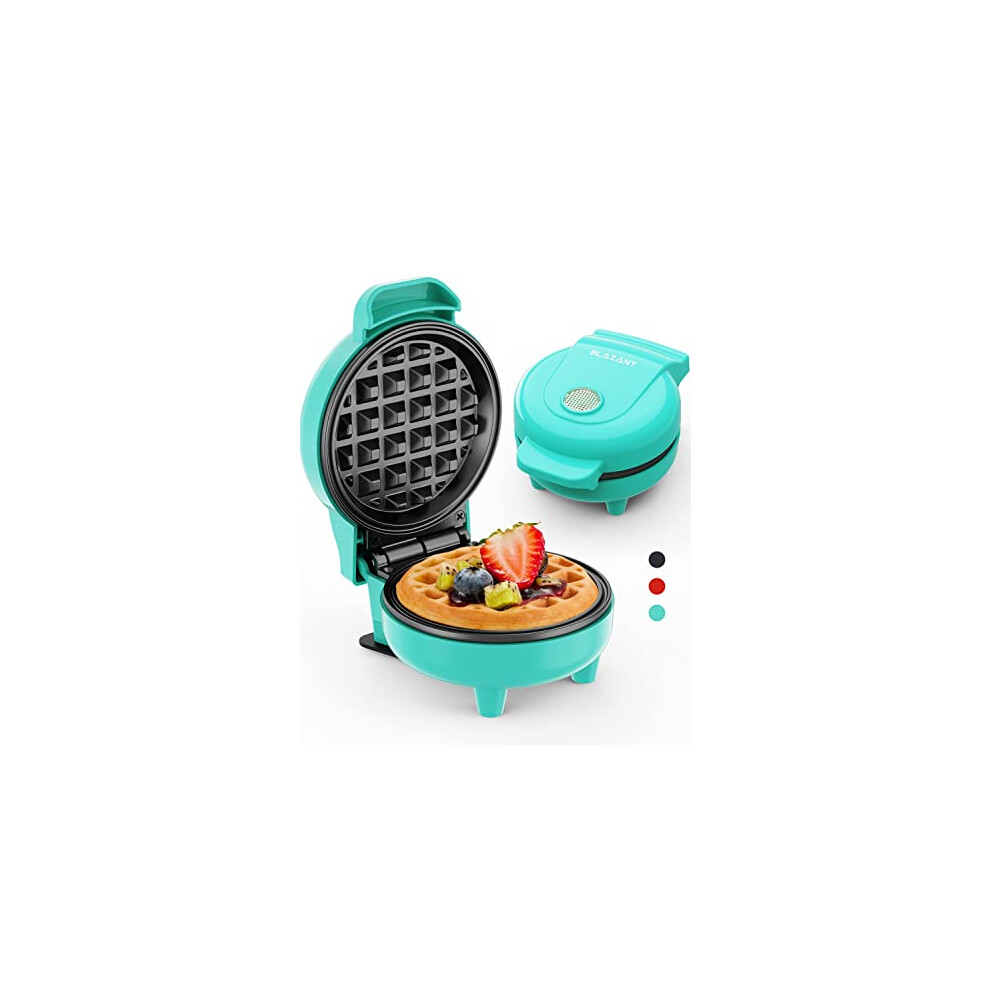 Waffle Maker Mini Small Compact Design, Breakfast Waffle Iron Machine Nonstick Coating, Snack Chaffle Hash Browns Round 4 Inch 550W, Blue BLAZANT