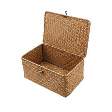 Esoes Wicker Storage Basket Woven Rattan Storage Box With Lids Seagrass Laundry Baskets Makeup Organizer For Bathroom, Living Room, Kitchen (L)