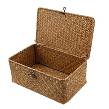 Esoes Wicker Storage Basket Woven Rattan Storage Box With Lids Seagrass Laundry Baskets Makeup Organizer For Bathroom, Living Room, Kitchen (S)
