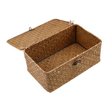 Esoes Wicker Storage Basket Woven Rattan Storage Box With Lids Seagrass Laundry Baskets Makeup Organizer For Bathroom, Living Room, Kitchen (M)