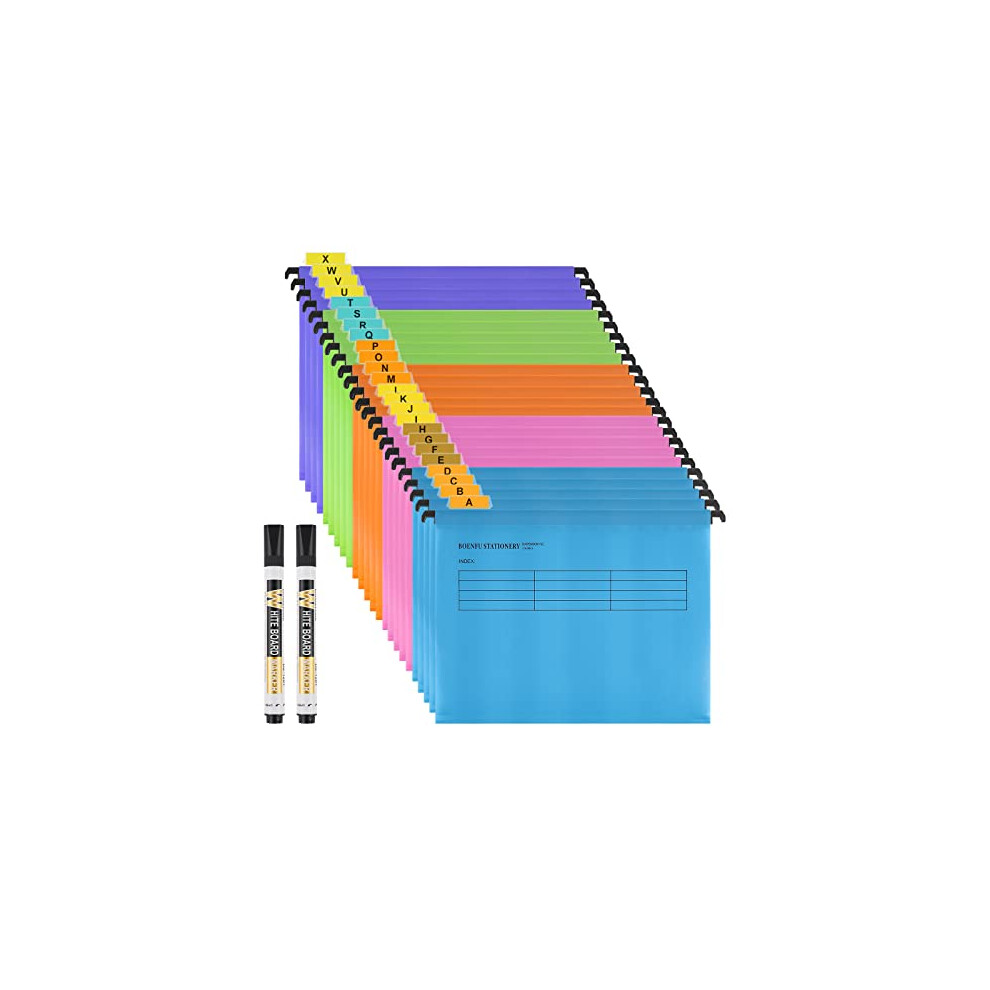 A4 Suspension Files,BOENFU 24 Pack Polypropylene for Suspension Files A4 Filing Cabinets with Tabs,Card Inserts and Erasable Pen for School Home Work