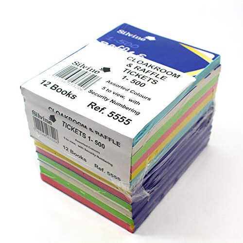 Raffle/Cloakroom Tickets Numbered 1-500, 12 Pack | Perforations 1