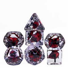 cusdie 7PCS Polyhedral DND Dice, D&D Dice, Skull Dice Set for Dungeons and Dragons RPG Table Games(Red Skull w/Black Numbers)