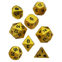 Metal Polyhedral 8 Dice Gaming Set with Metal Case - Gold Easy to Read Die - Includes 2x D20 - Dungeons and Dragons RPG Games - D&D Pathfinder DnD