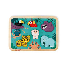 Janod - Chunky Jungle Wooden Puzzle - 7 Pieces - Discover The Jungle Animals - Water Based Paint - Wwf Partnership - Fsc Certified - from 18 Months