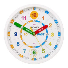Amonev Time Teacher Scope Wall Clock for Children, Easy to Read Dial with Silent Ticking. Teach Children how to Read and Tell the Time with this
