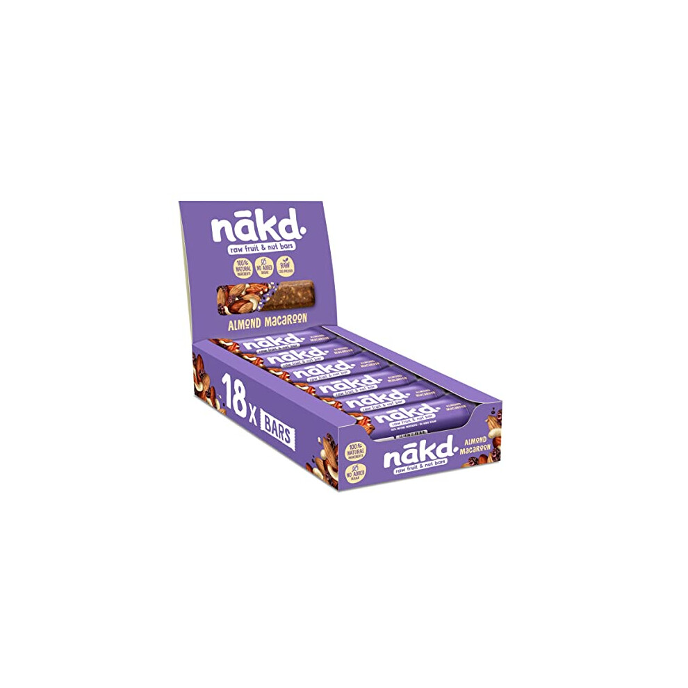 Nakd Almond Macaroon Natural Fruit & Nut Bars - Vegan - Healthy Snack - Gluten Free - 35g x 18 bars