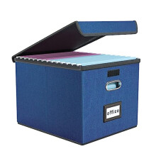 Finew Upgraded Portable File Organiser Box with Lid, Foldable Linen Hanging Filing Storage Boxes with Plastic Slide, Decorative Home/Office Filing