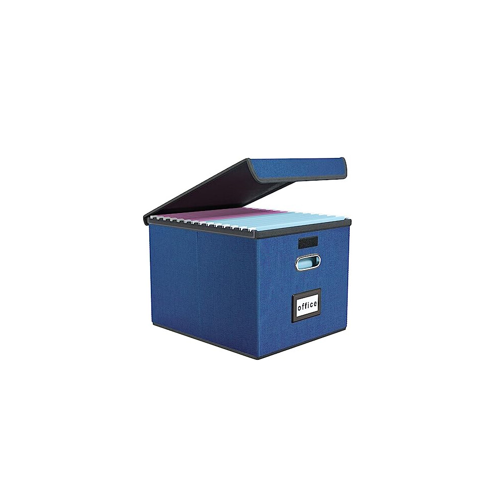 Finew Upgraded Portable File Organiser Box with Lid, Foldable Linen Hanging Filing Storage Boxes with Plastic Slide, Decorative Home/Office Filing