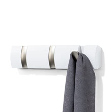 Umbra 3 Flip Wall Mounted Floating Rack - Modern, Sleek, Space-Saving Hanger with Retractable Hooks to Hang Coats, Scarves, Purses and More, White, 3