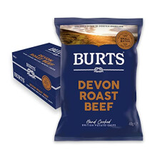 Burts Devon Roast Beef Hand Cooked Burts Crisps - 20 x 40 g Multipack Box - Gluten Free, Hydrogenated Fat Free, Non-GMO - Devon Roast Beef Burts