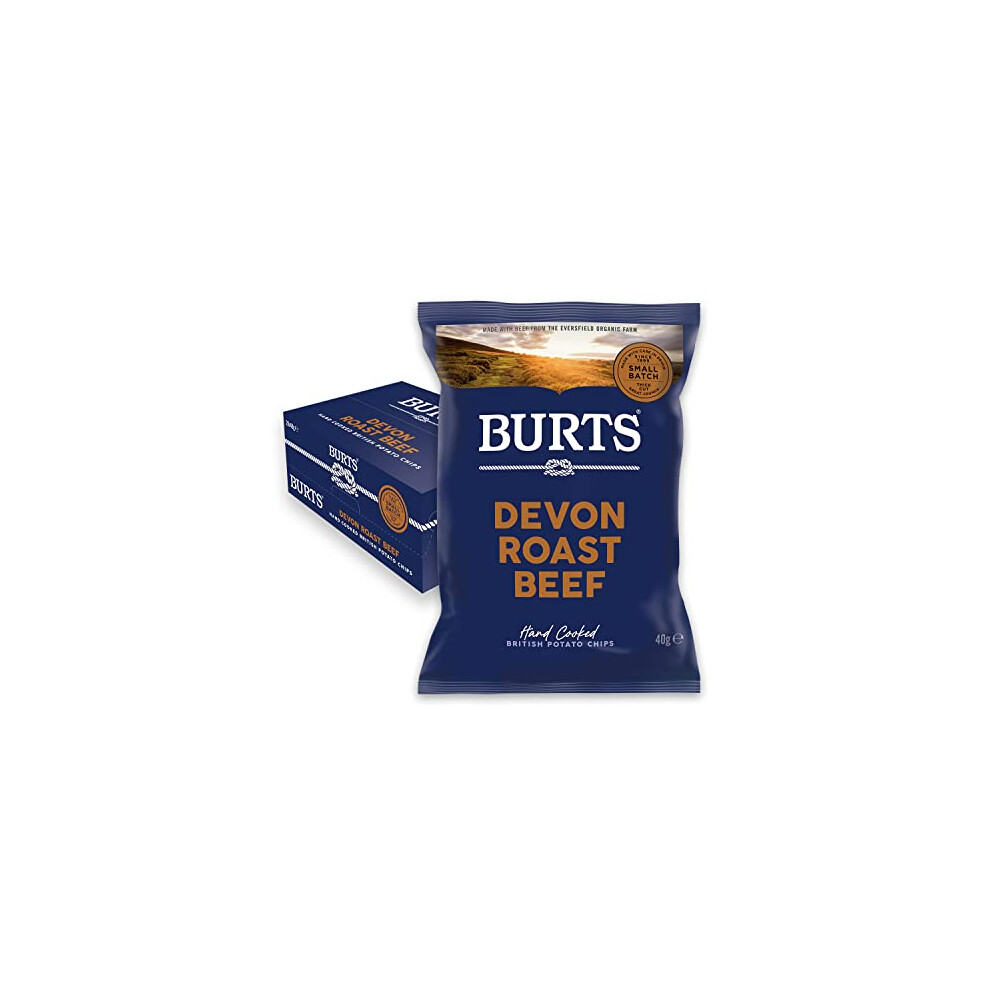 Burts Devon Roast Beef Hand Cooked Burts Crisps - 20 x 40 g Multipack Box - Gluten Free, Hydrogenated Fat Free, Non-GMO - Devon Roast Beef Burts