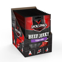Jack Link's Beef Jerky, Teriyaki Flavour, Multipack of 12 x 25g Bags, High Protein Meat Snack, Made with Premium Beef