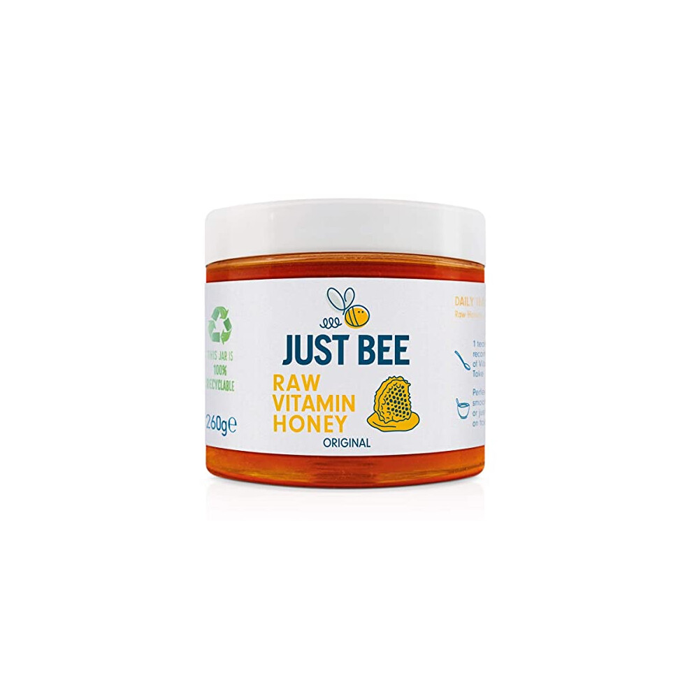 Just Bee Raw Vitamin Honey, raw natural honey with vitamins, floral and meadow honey with Vitamin C, B6, B12, Echinacea (260g jar)