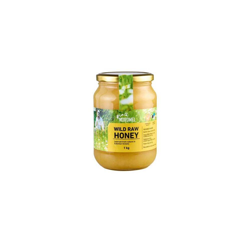 Visit-The-Nordmel-Store Pure Natural Wild Raw Honey 1Kg - Unpasteurised, Unfiltered, Crystallized, Natural Estonian Honey - Harvested Sustainably Using 100% Green Energy
