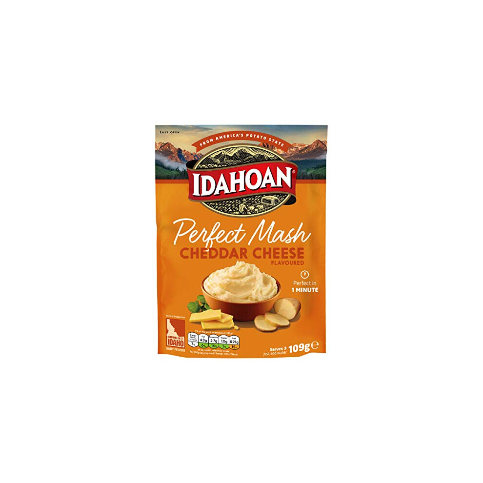 Idahoan Potato Mash, Gluten Free, Vegetarian, Cooks in 1 Minute, Pantry Food, Cheddar Cheese Bulk, 109 g (Pack of 12)