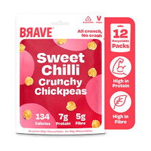 BRAVE Crunchy Chickpeas: Sweet Chilli - Delicious Healthy Snacks - Vegan - High in Plant Protein & Fibre - Low Calorie - Plant-Based - Box of 12 Packs