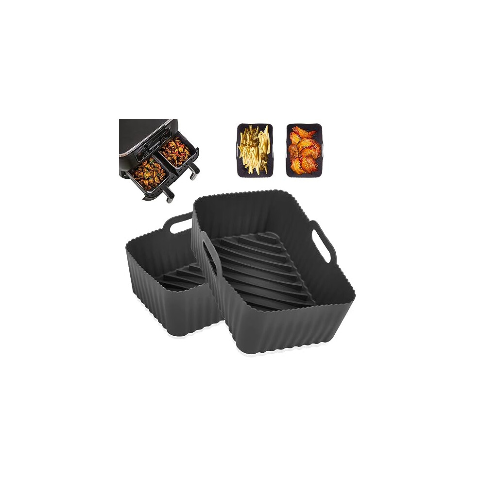2-Pack Reusable Silicone Air Fryer Liners for Ninja Dual Air Fryer, Heat Resistant Air Fryer Basket Accessories for AF300UK AF400UK, Ideal for Air
