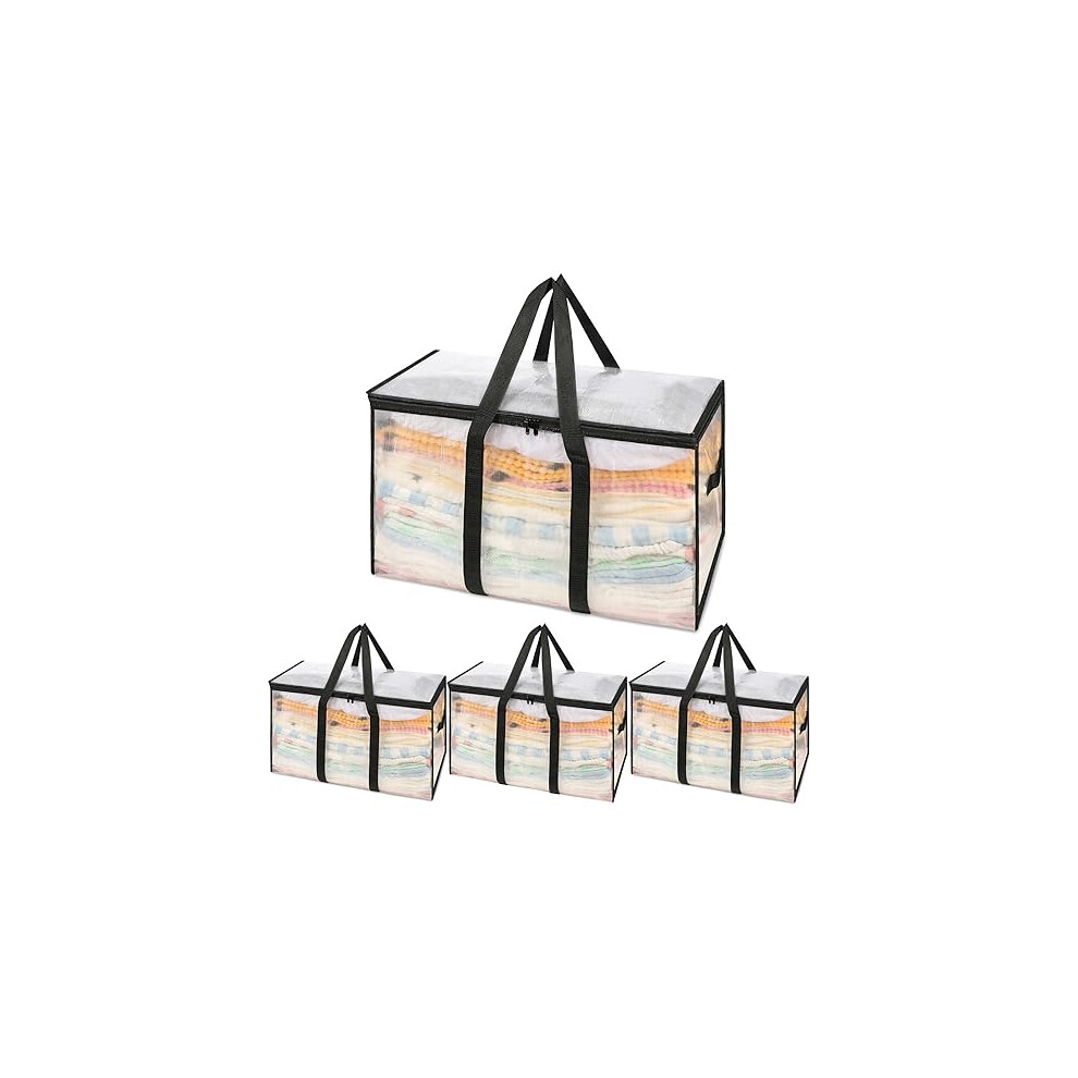 Uhogo Large Clear Storage Bags 110L - 3 Pack Heavy Duty Moving Bags with Strong Zipper & Handles - Reusable Waterproof Storage Tote for Packing Moving