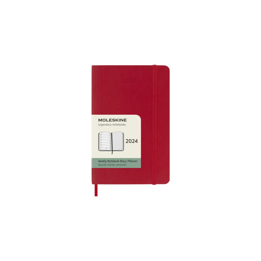 Moleskine Weekly Agenda with Space for Notes 12 Months 2024, Agenda 2024, Size Pocket 9x14, Soft Cover and Elastic Closure, Colour Scarlet Red