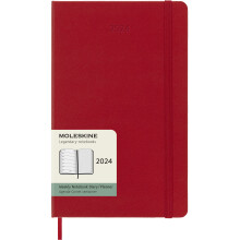 Moleskine Weekly Agenda With Space For Notes 12 Months 2024, Agenda 2024, Size Large 13x21, Hard Cover And Elastic Closure, Colour Scarlet Red