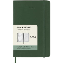 Moleskine Weekly Agenda with Space for Notes 12 Months 2024, Agenda 2024, Size Pocket 9x14, Soft Cover and Elastic Closure, Colour Myrtle Green