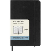 Moleskine Monthly Agenda 12 Months 2024, Agenda 2024, Size Pocket 9x14, Soft Cover and Elastic Closure, Colour Black