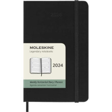 Moleskine Horizontal Weekly Agenda 12 Months 2024, Agenda 2024, Size Pocket 9x14, Hard Cover and Elastic Closure, Colour Black