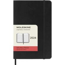 Moleskine Daily Agenda 12 Months 2024, Agenda 2024, Size Pocket 9x14, Soft Cover and Elastic Closure, Colour Black