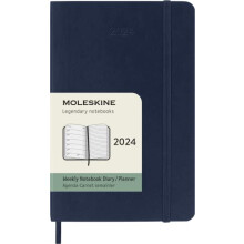 Moleskine Weekly Agenda with Space for Notes 12 Months 2024, Agenda 2024, Size Pocket 9x14, Soft Cover and Elastic Closure, Colour Sapphire Blue