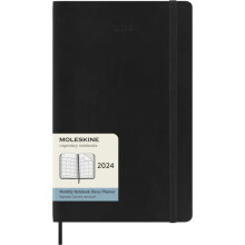 Moleskine Monthly Agenda 12 Months 2024, Agenda 2024, Size Large 13x21, Soft Cover and Elastic Closure, Colour Black