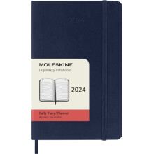 Moleskine Daily Agenda 12 Months 2024, Agenda 2024, Size Pocket 9x14, Soft Cover and Elastic Closure, Colour Sapphire Blue